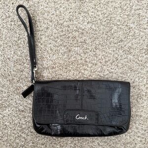 Coach Black Croc-Embossed Clutch